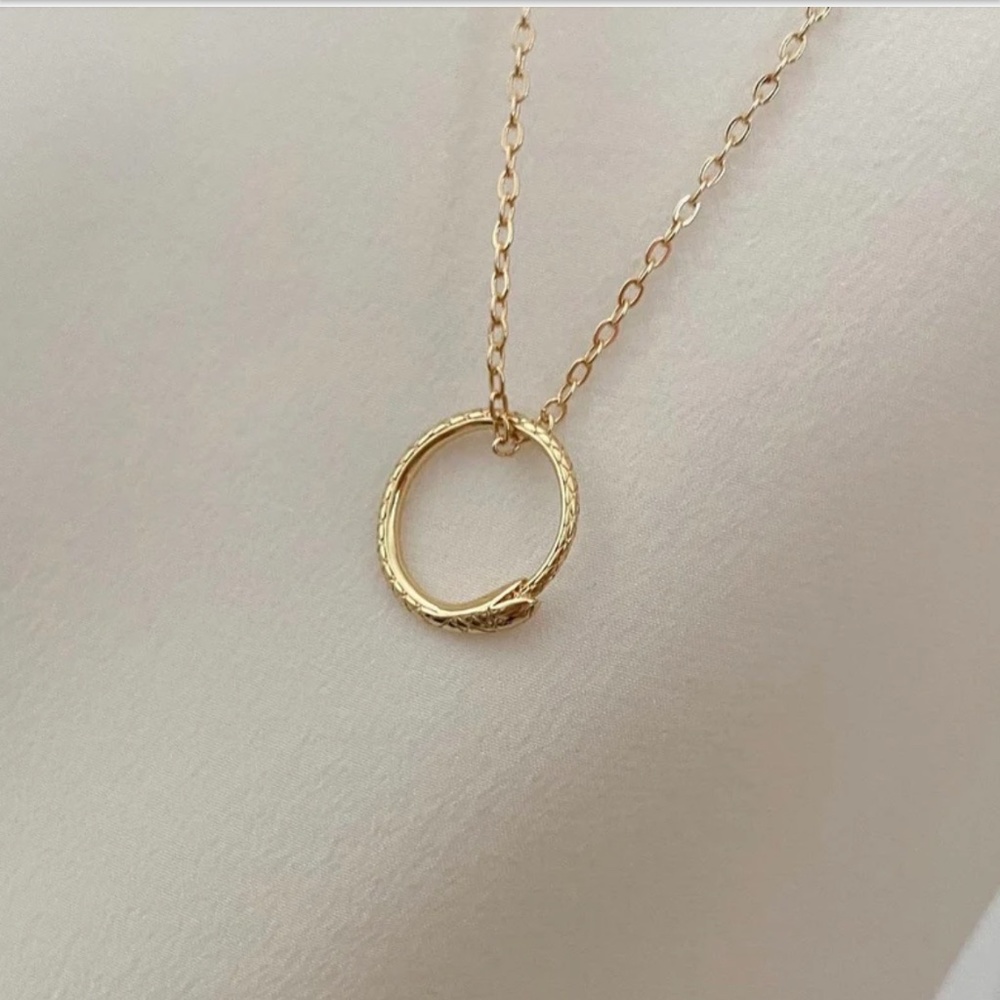 14k gold filled dainty Oroboros snake necklace